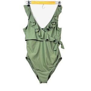 Kindred Bravely Womens 1-Piece Maternity /Nursing Swimsuit Sz M Wrap Ruffle